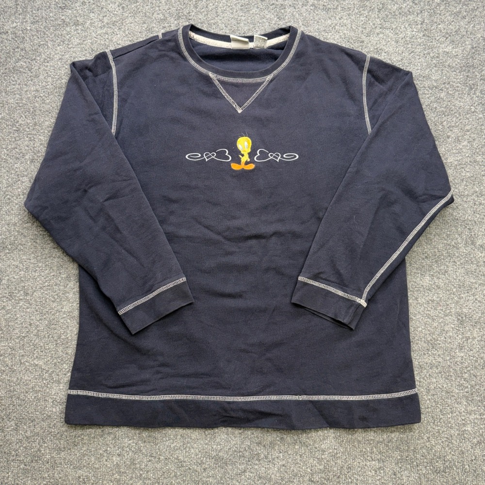 Warner Bros Studio Store Tweety Bird Navy Blue Sweatshirt Womens Medium Y2K Vtg